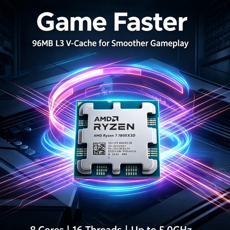 R7 7800X3D AMD Ryzen 7 AM5 Socket Processor 5NM 4.2GHz 8 Core 16 Thread 96M L3 Cache 120W DDR5 CPU No Fan