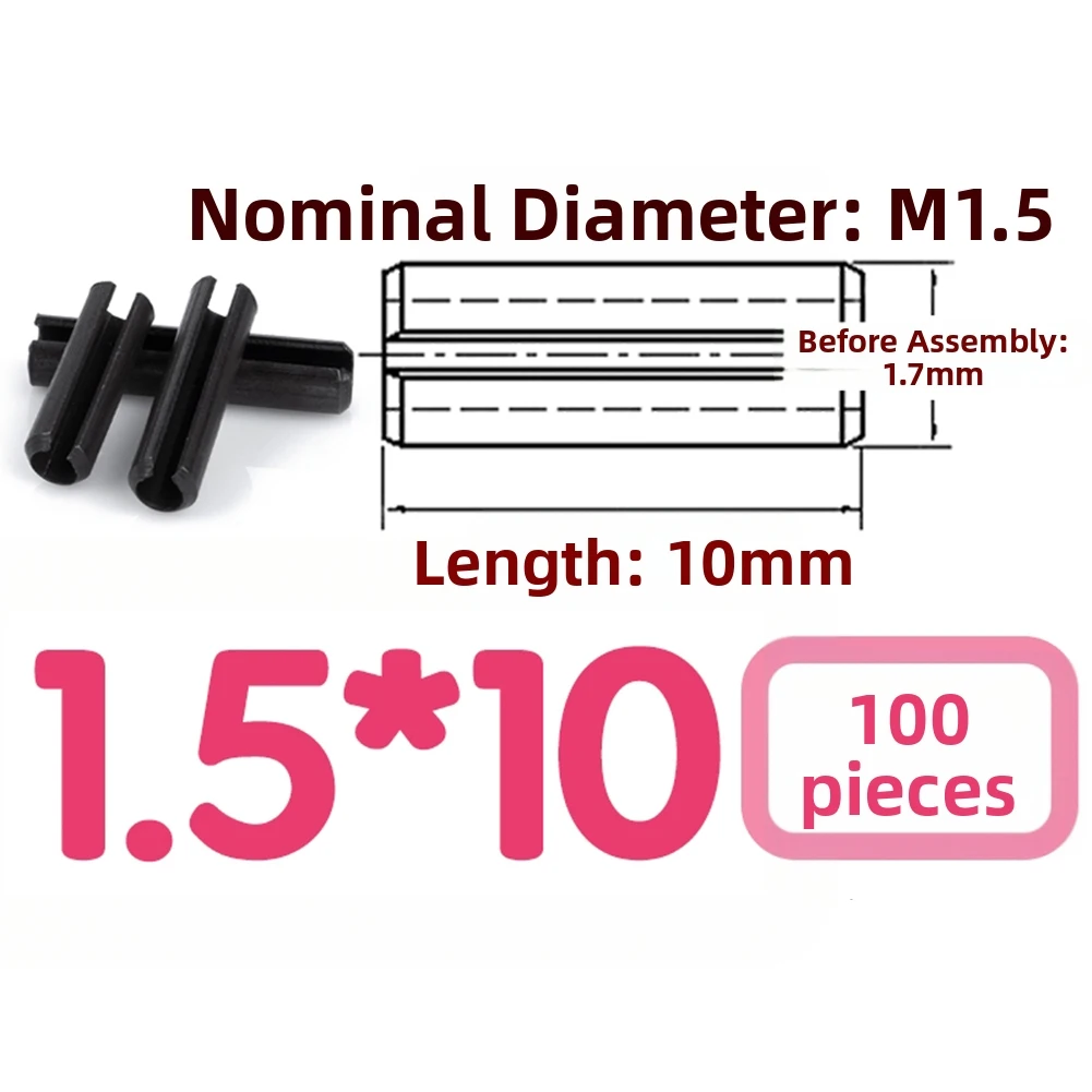 200pcs M1.5 Black Steel Spring For Type Straight Pins Slotted Split Dowel Locating Pin For Machinery Automotive Heavy Equipment