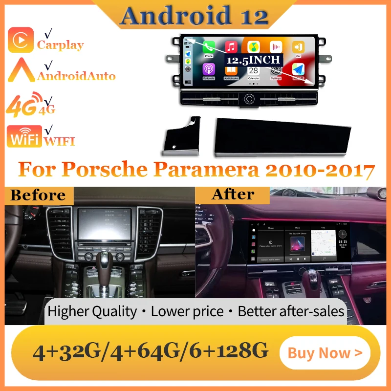 Android 12 GPS Navigation Multimedia Carplay Auto For Porsche Panamera 2010-2017 4G Two Styles 12.5 Inch Screen 128G Head Unit