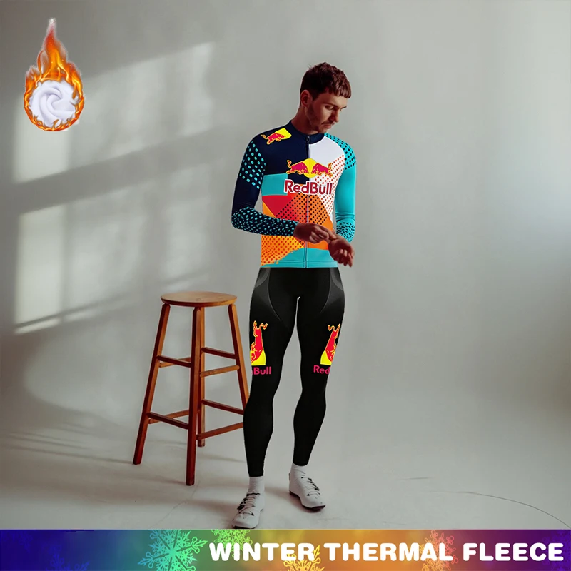 

Winter Thermal Fleece Cycling Clothing Clothes Men RED BULL Jersey Sportswear Set Man Ciclismo Hombre Uniform 2025 Men's Jackets