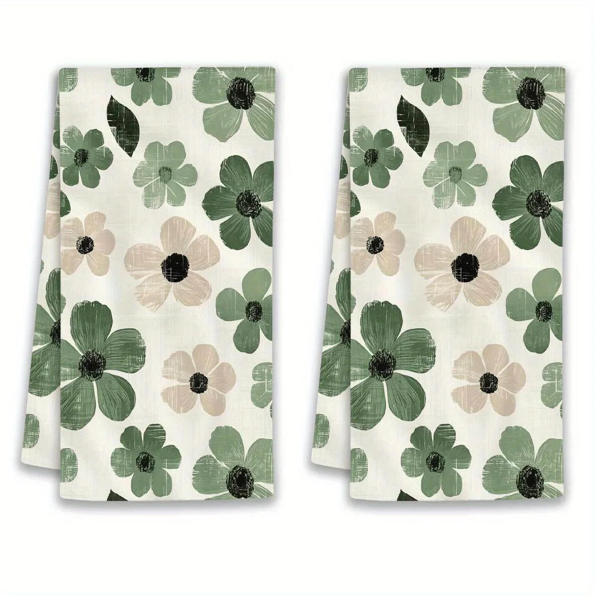 2Pcs Sage Green Flower Farmhouse Kitchen Towels Reusable polyester dishcloth for cooking, baking