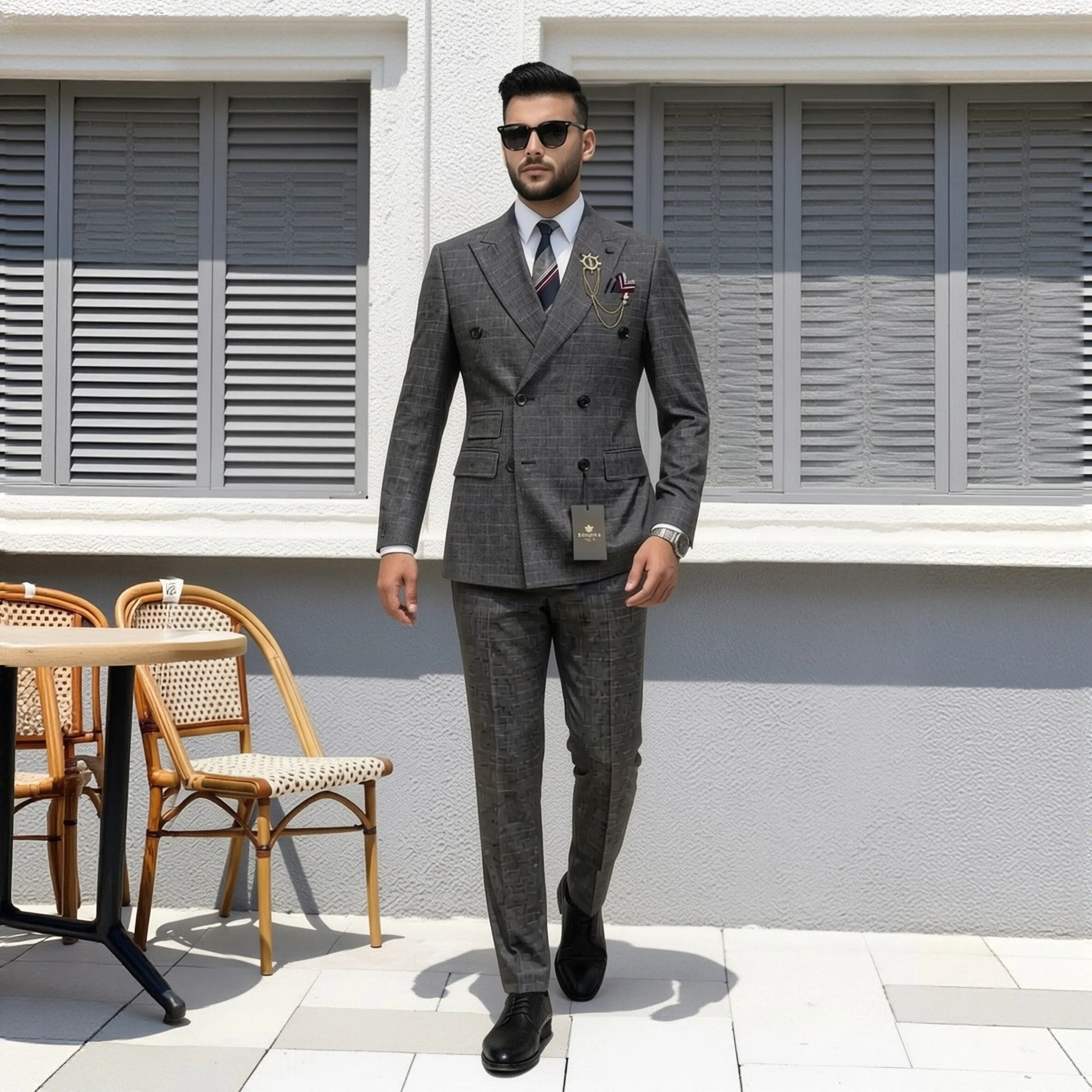 

Customizable Men's 3 Piece Suit, Khaki Blazer Brown Vest Pants Set Slim Fit Formal Business Wedding Groom Prom Party Tuxedo