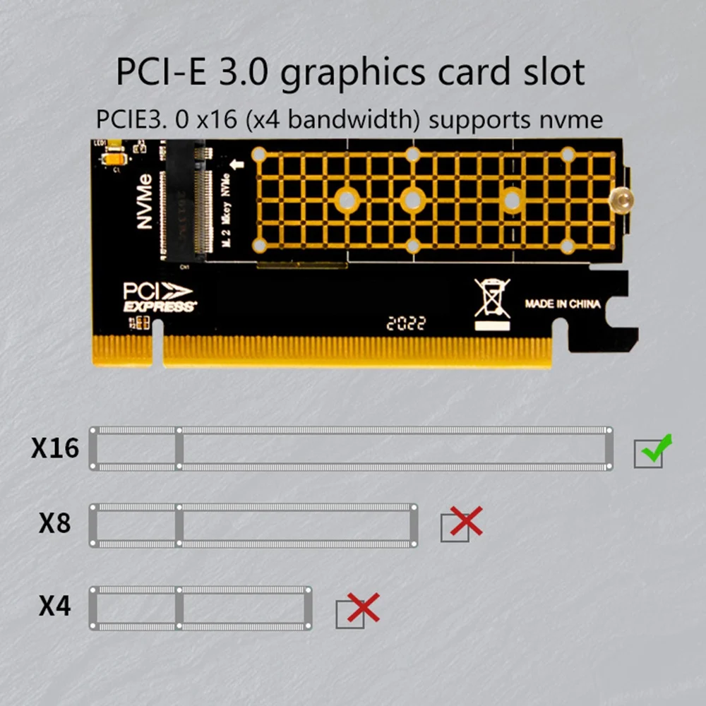 M.2 NVME Expansion Card PCIE3.0 Porous Heat Dissipation Riser Card M-Key 2230/2242/2260/2280 Pci-E X16 Slot