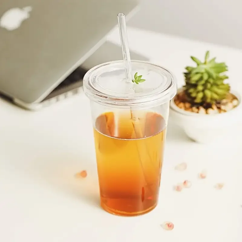 3PCS Reusable Single layer Plastic Transparent Drinking Cup Water Bottle With Lid Straw Outdoor Drink Tea Milk Coffee Mug Tools