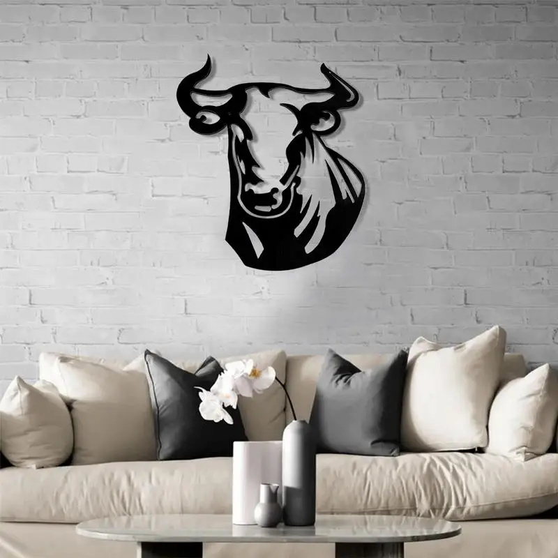 

Wall Metal Bull Decor Wall Metal Sculpture Iron Bull Head Silhouette Abstract Art Indoor Outdoor Decoration For Cafe Hotels