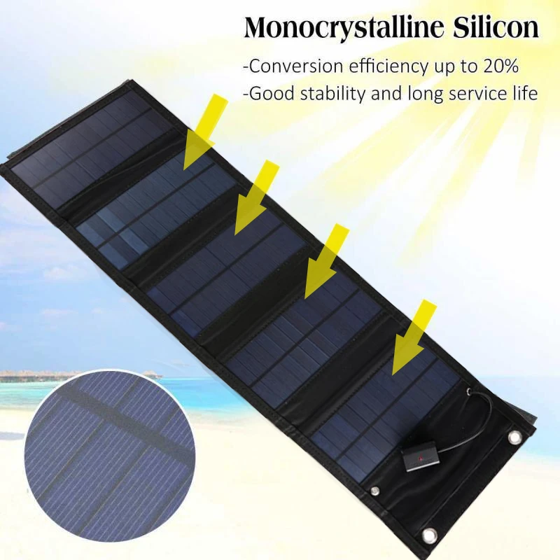 Panel Solar plegable para exteriores, Panel Solar monocristalino portátil de 30W, cargador para iluminación de teléfono móvil, carga de emergencia para acampada