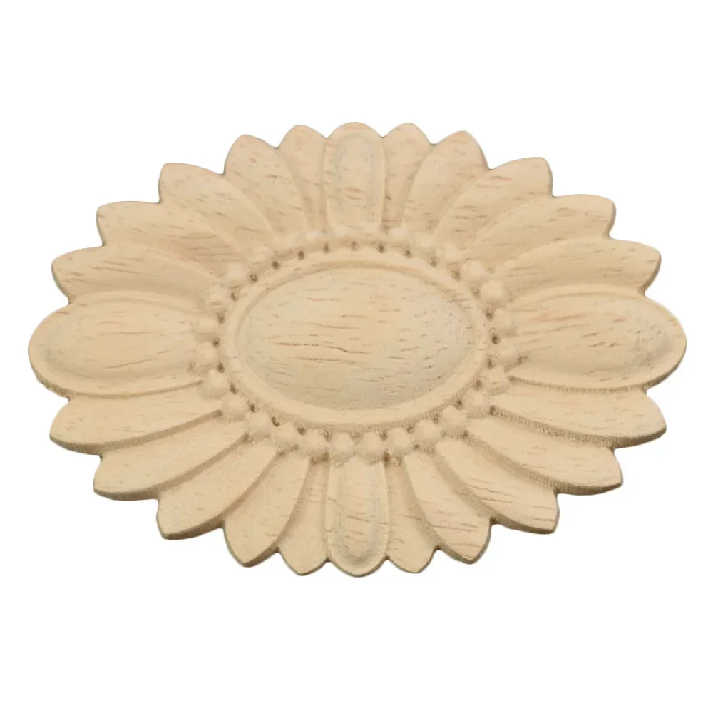 7/10/24CM Rose Wood Carving Cabinet Door Heart Flower Applique Furniture Accessories Relief Solid Elliptical Figurine Decoration