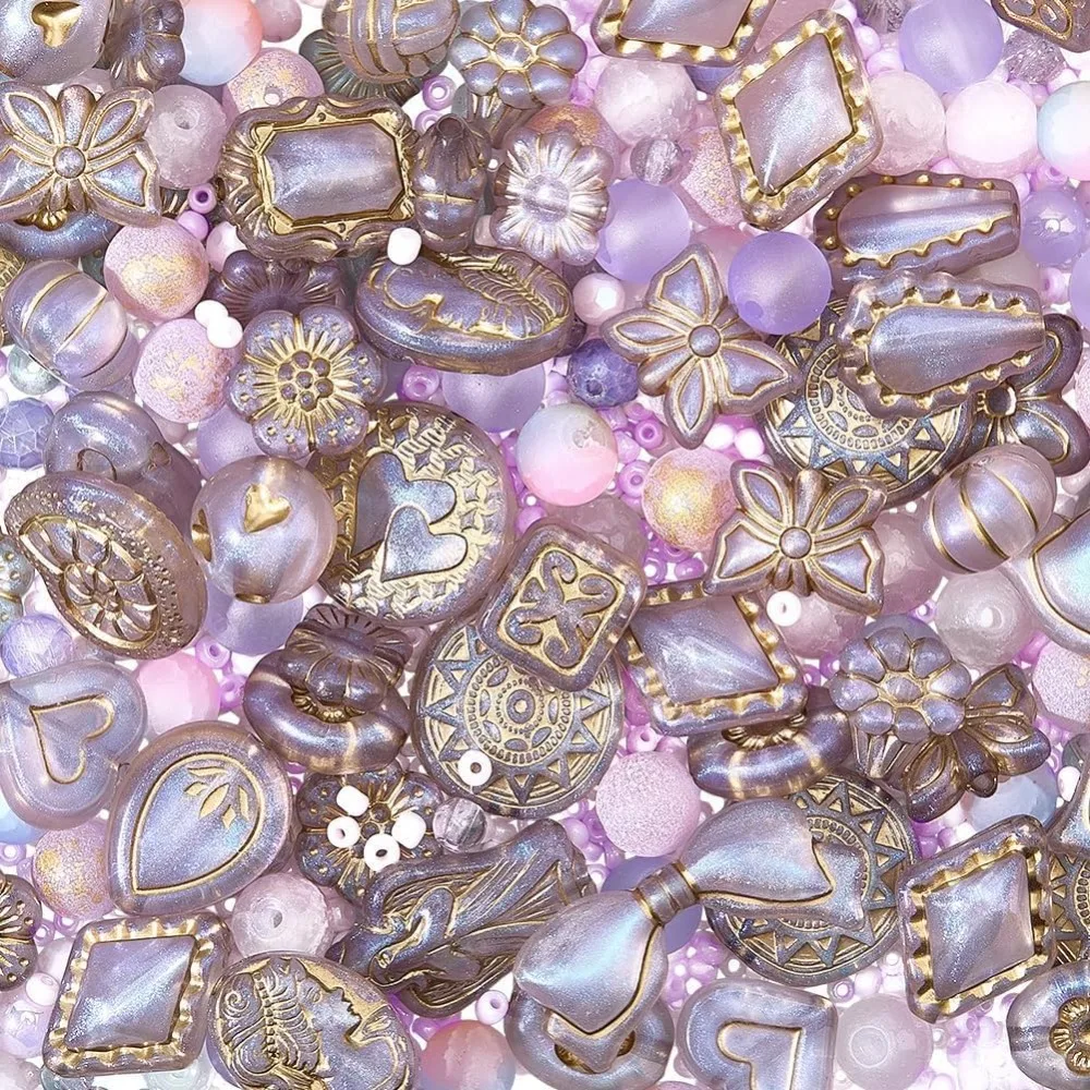 280Pcs Assorted Purple Glass Beads Acrylic Beads Bulk Vintage Round Faceted Loose Pony Seed Spacers