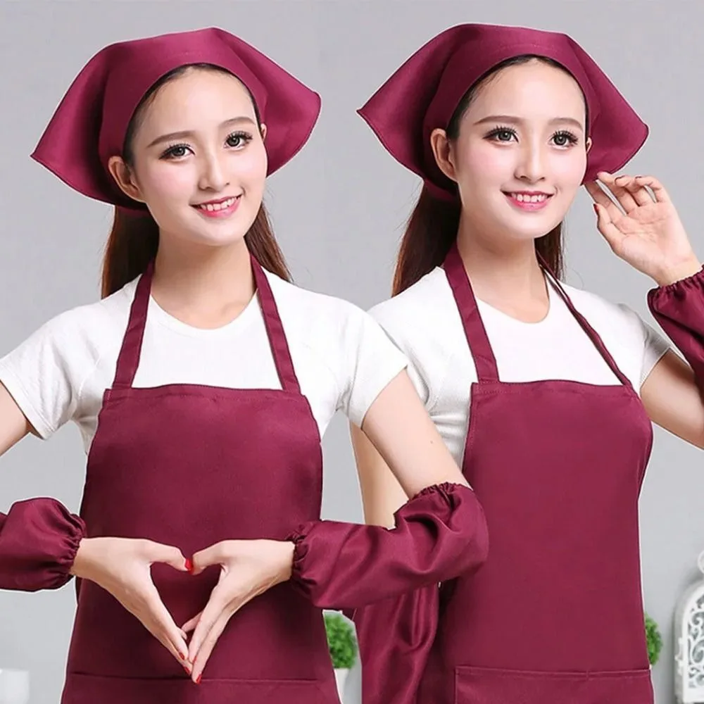 Simple Cotton Triangle Kitchen Work Cap Adjustable Unisex Chef Hat Solid Color Waitress Hat Kitchen