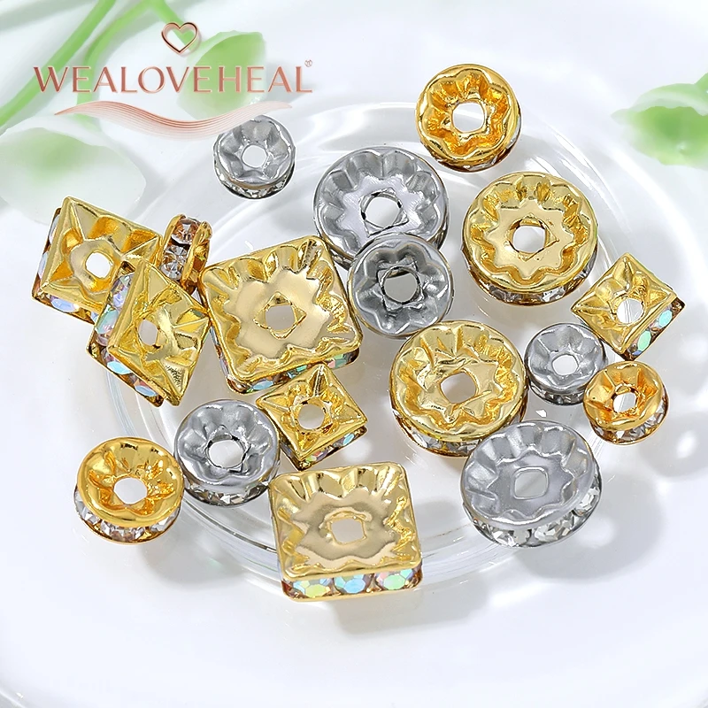 20 Stück 18K vergoldete Messing-Strass-Abstandshalterperlen, 6/8/10MM quadratische, runde, gehämmerte Trennperlen, DIY-Perlenherstellungszubehör – Detail 19