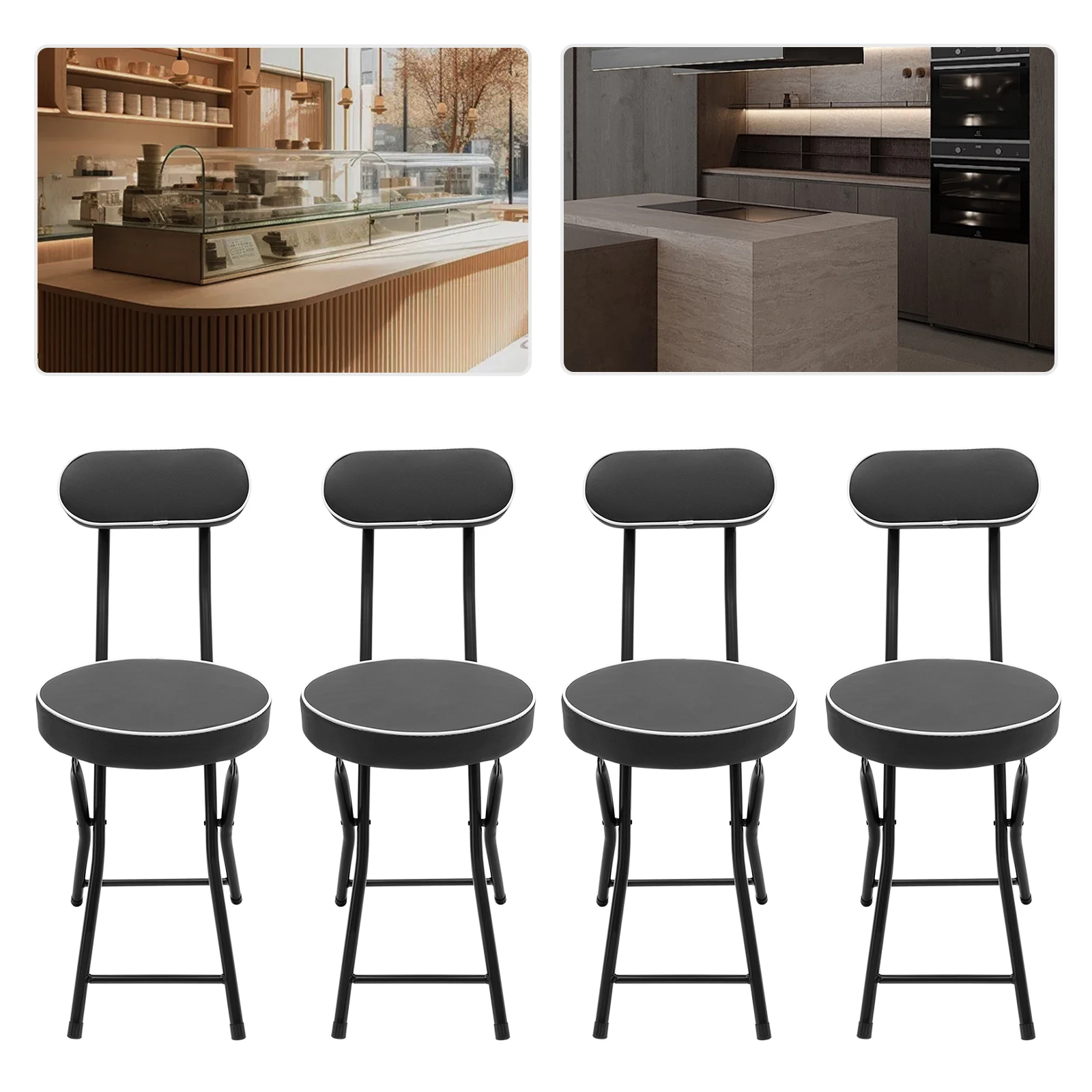 

4PCS Folding Bar Chairs Cushioned Padded Folding Stool Kitchen Counter Bar Stools Set Multi-scene Dining Chairs