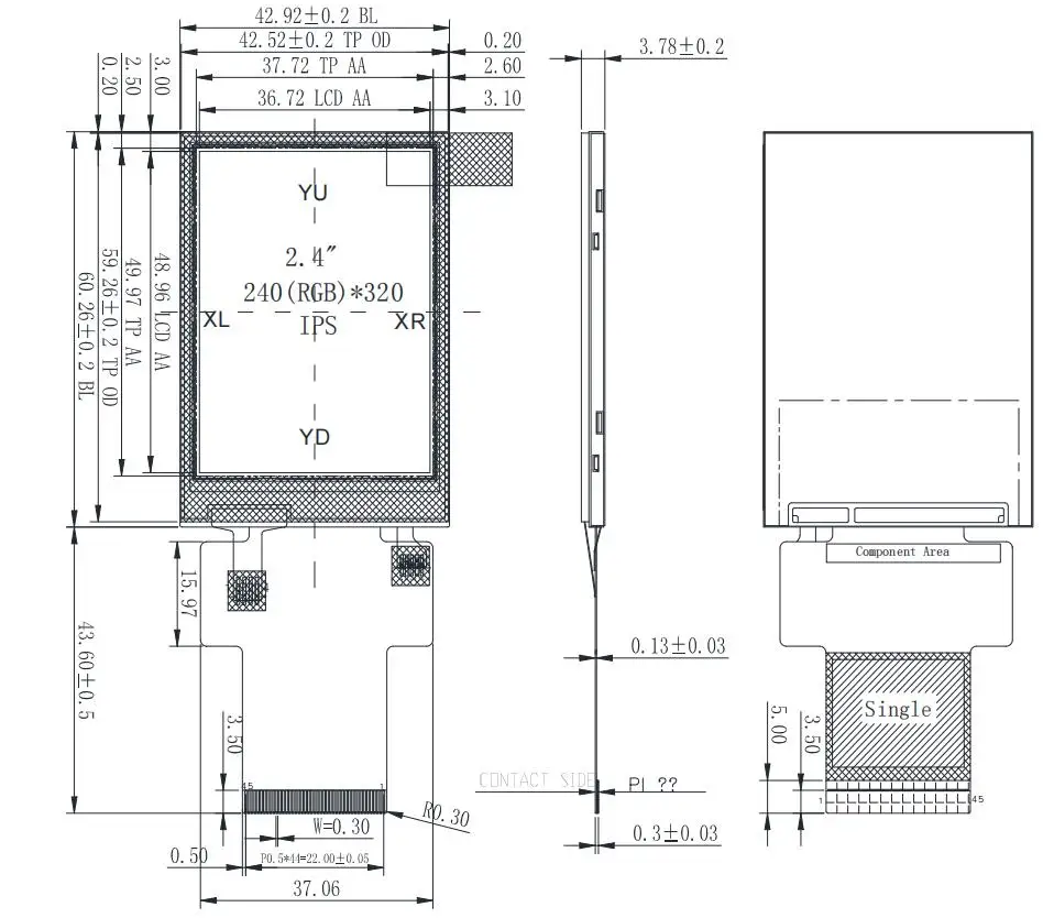2.4 inch 240x320 ST7789V MCU+RGB+SPI interface IPS LCD module with resistive touch panel
