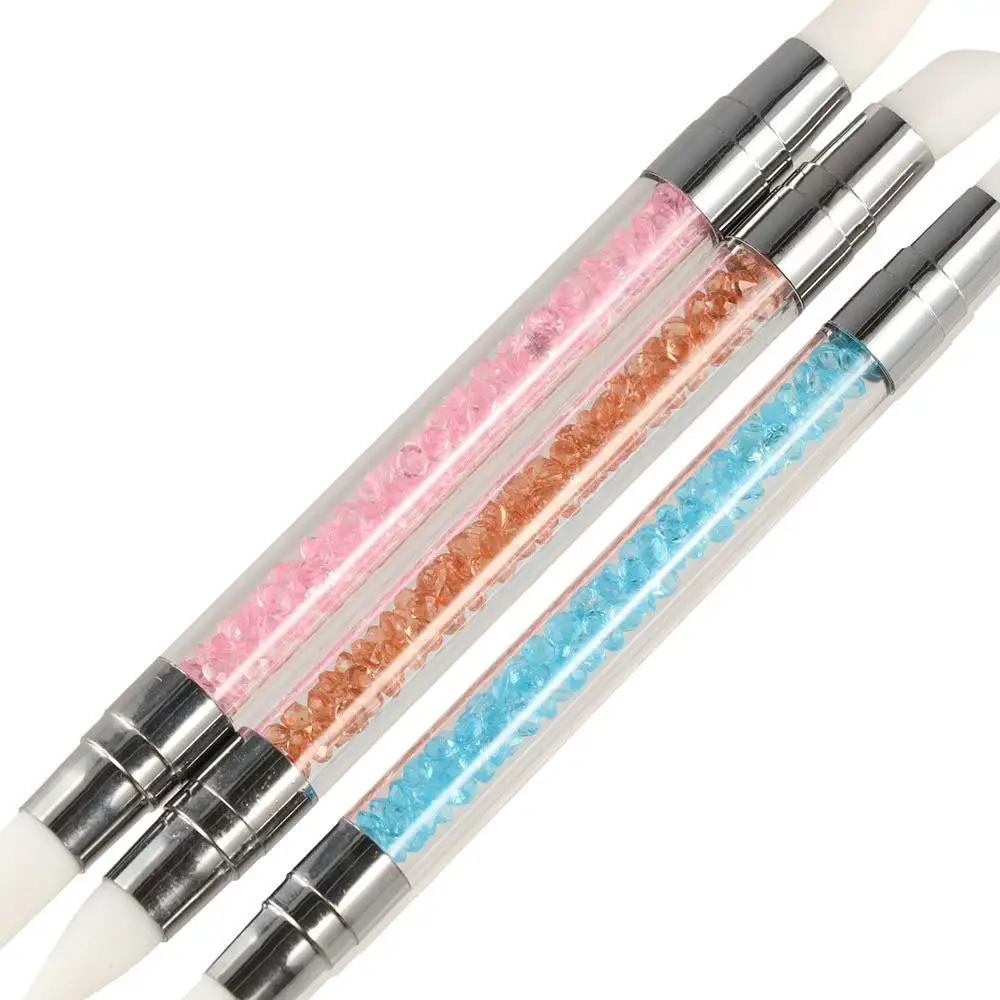 Crystal Dual-Ended Silicone Head Nail Gel Silicone DIY Manicure Tools Carving Dotting Pen Nail Art Pens Nail Art Brushes