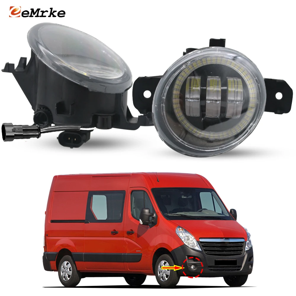 Upgarde Pair LED Fog Lights Angel Eye For Opel Vauxhall Movano B X62 2011-2020 DRL Daytime Running Lamp Left Side & Right