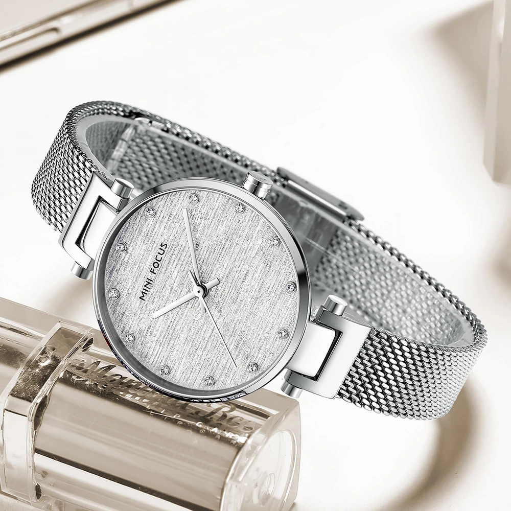 

MINI FOCUS MF0328L Durable Elegant Lady Wrist Watch Mesh Stainless Steel Band Waterproof Women Quartz Watches