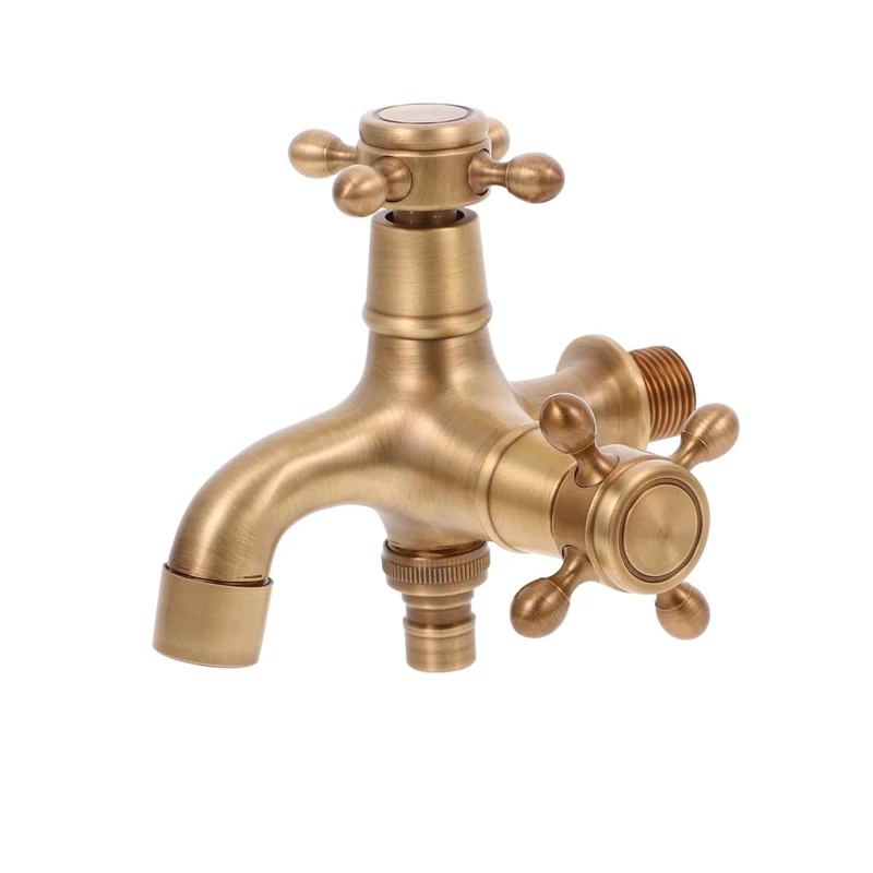 Wall Mount Bibcock Antique Brass Retro Small Pool Tap Decorative Outdoor Garden Faucet Washing Machine Mop Cold Water WC Taps