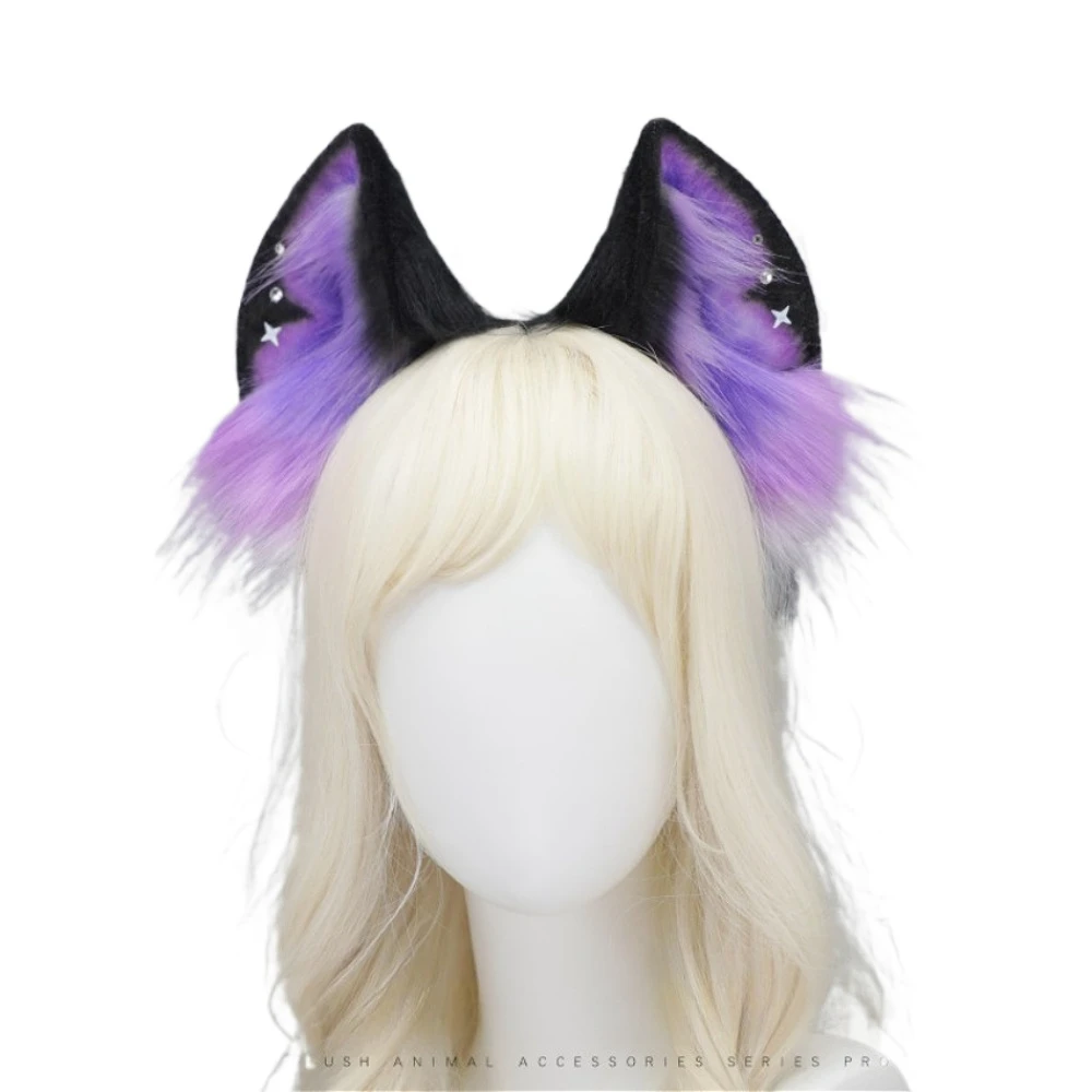 Starry Night Wolf Ear Headband - Soft Handmade Plush Cosplay Accessory, Featherless, Perfect for Costume Parties & Photoshoots