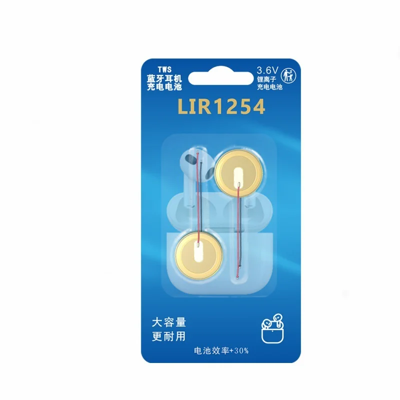 2PCS/LOT LIR1254 with Line Lithium Battery for Bluetooth Headset Mouse Welding Wire 3.6V Rechargeable Coin Cell