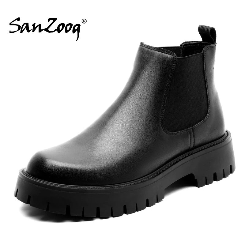 Men Platform Short Chelsea Boots British Style Microfiber Leather Autumn Winter