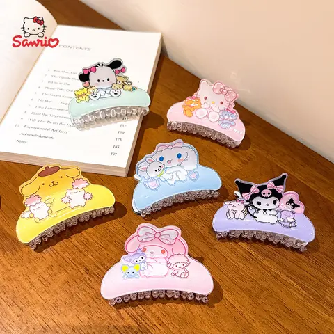 Anime Sanrio Kuromi Acrylic Clip Hello Kitty Cinnamoroll Hairpin Melody Pochacco Clip Girl Hairpin Shark Hair Clips Girl Gifts