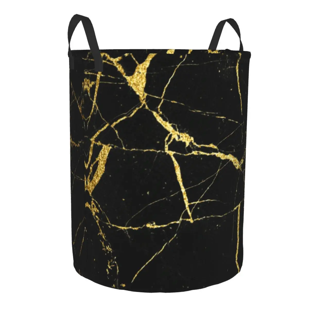 Custom Black And Gold Marble Texture Laundry Hamper Large Storage Basket Abstract Pattern Modern Geometric Graphic Toy Organizer