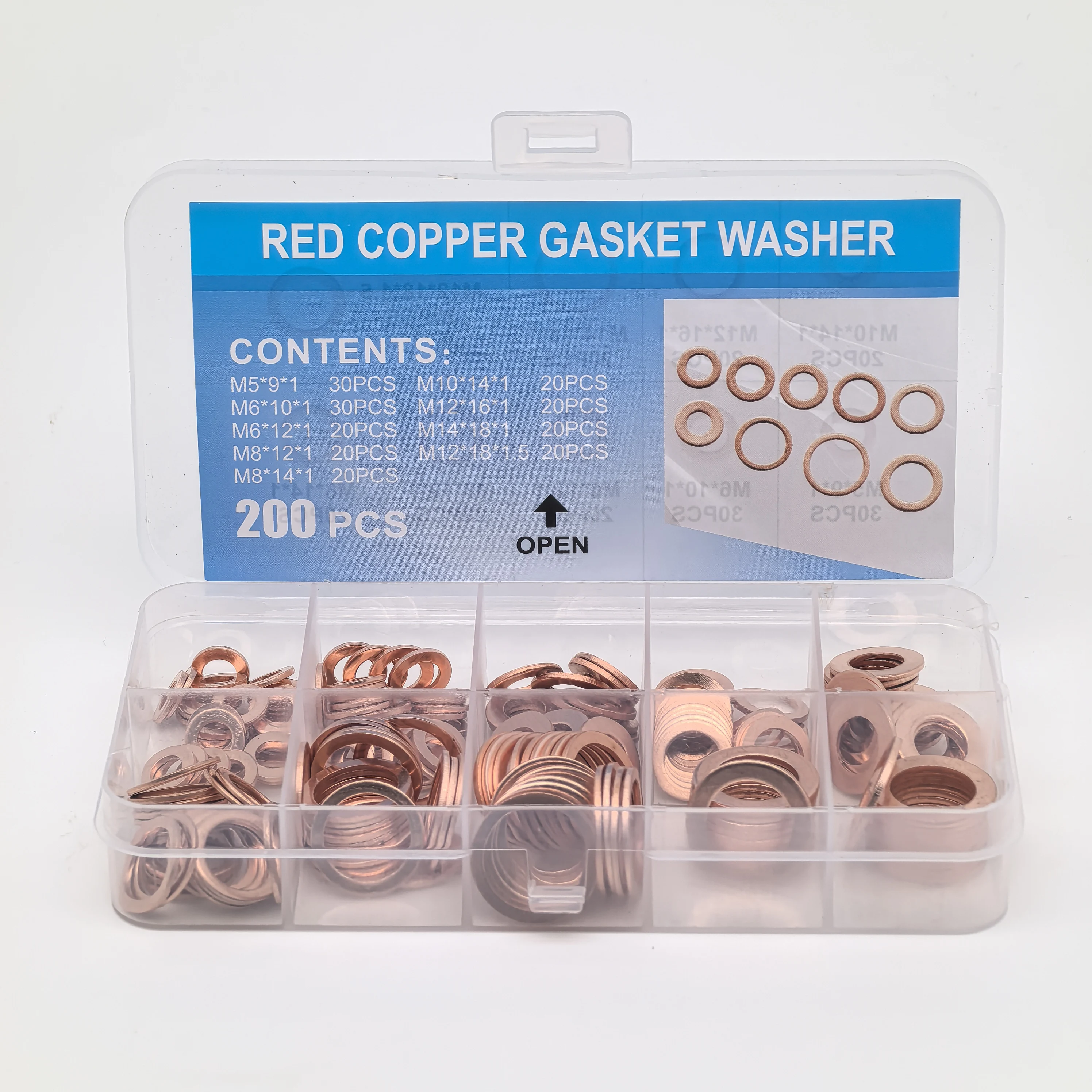 200 pieces of purple copper gaskets M5-M14, oil seal gasket combination box set, O-ring sealing gasket