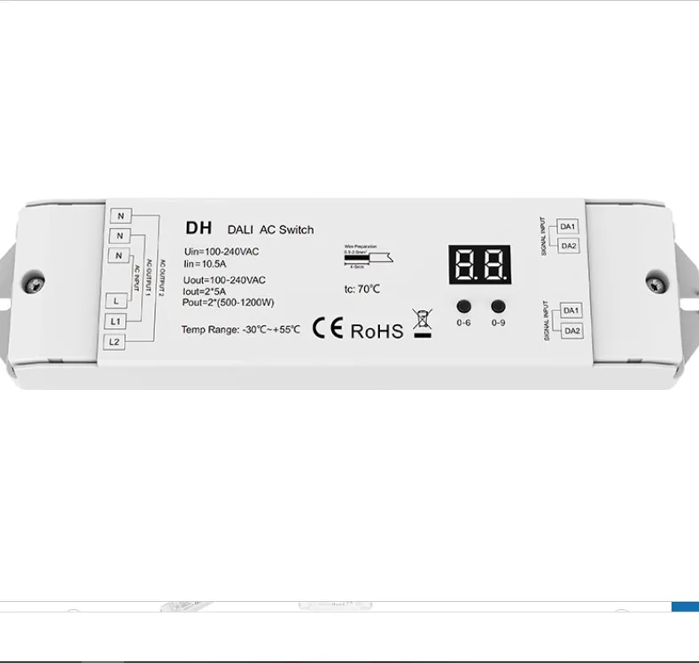 New SKYDANCE AC100-240V DALI AC LED Light Switch 2 Channel Dimmer Numeric Display 2 DALI address For 500W-1200W LED Lamp image 2