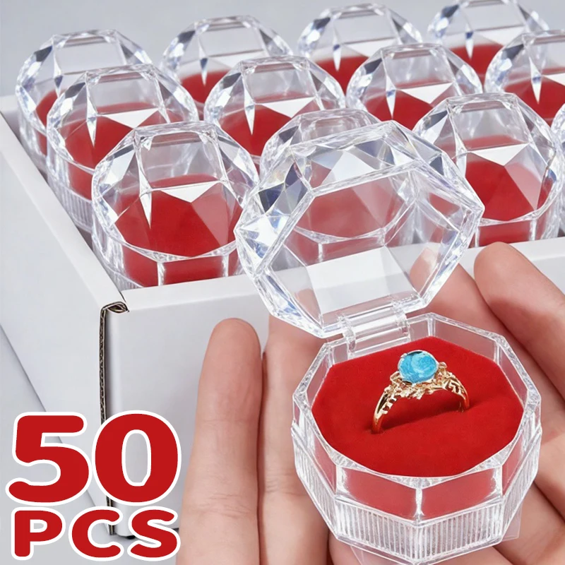 

Прозрачные пластиковые коробки для колец, хрустальные коробки для хранения серег и ювелирных изделий с поролоном для хранения колец, серег, свадебных украшений