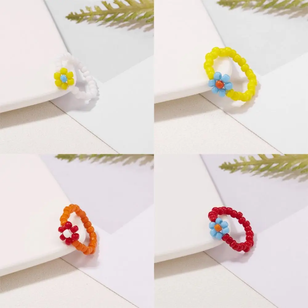 Модное кольцо с цветами, многоцветное кольцо ручной работы с бисером, милые ювелирные изделия без размера