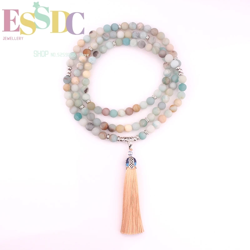 

New Style Natural Amazonite Stone 108 Mala 7 Colors Tassel Long Necklace or Trendy Women Yoga Prayer Bracelet Wholesale