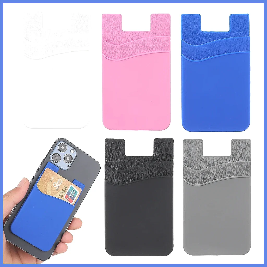 Universal Double Layer Silicone Phone Card Holder Wallet, Stick On Credit Card Case with Pocket for iPhone Samsung, Anti-Slip