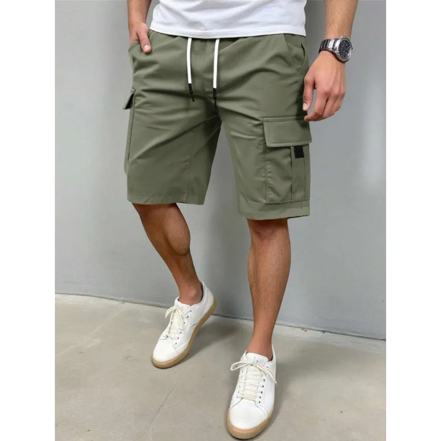 

Мужские летние шорты-карго Manfinity Homme однотонные с завязками на талии и накладными карманами, темно-зеленые, повседневные