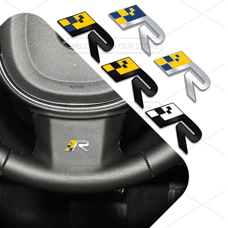 QA Car 3D Metal R Emblem Auto Steering Wheel Badge Decals Inner Sticker For Volvo R Design XC40 S80 XC60 S60 V70 V40 V50 V60 AWD