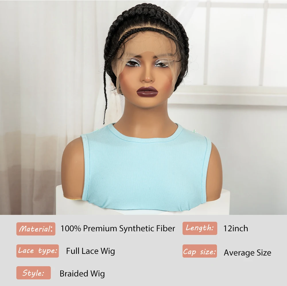 Full Lace Cornrow Braided Wigs Synthetic Handmade Bantu Braided Lace Wigs Natural Box Braids Wigs with Baby Hair for Black Women