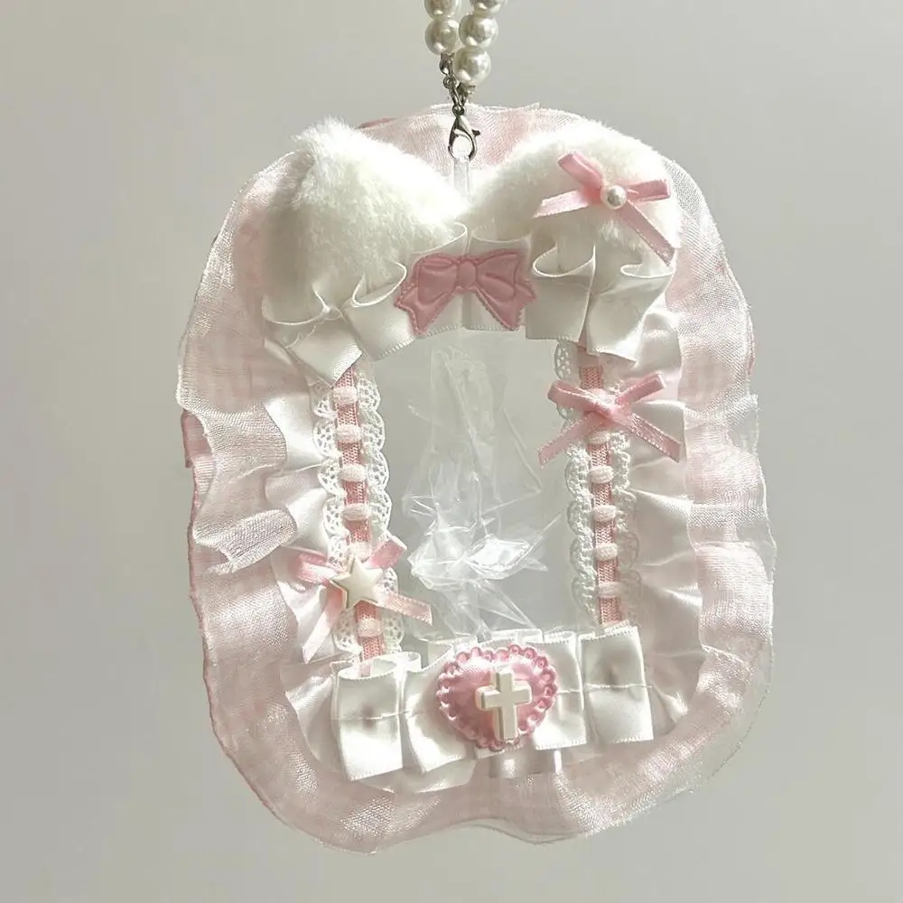 Новый милый плюшевый держатель для карт своими руками с ленточным бантом, кружевной дисплей в стиле Лолиты, аниме, кружевной погрузчик, верхний держатель для карт, фотокарта, идол, фото E3k8