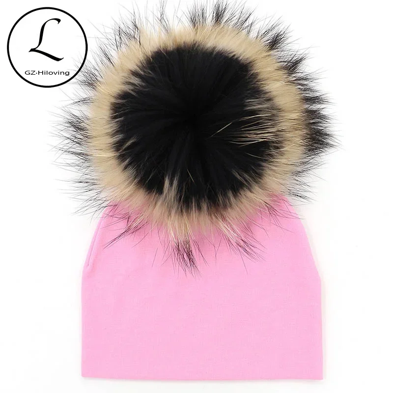 

GZHILOVINGL 2017 New Cotton Newborn Beanies Hats Winter Ins Baby Kids Boys Girls Autumn Real Fur Pompom Solid Color Beanie Hat