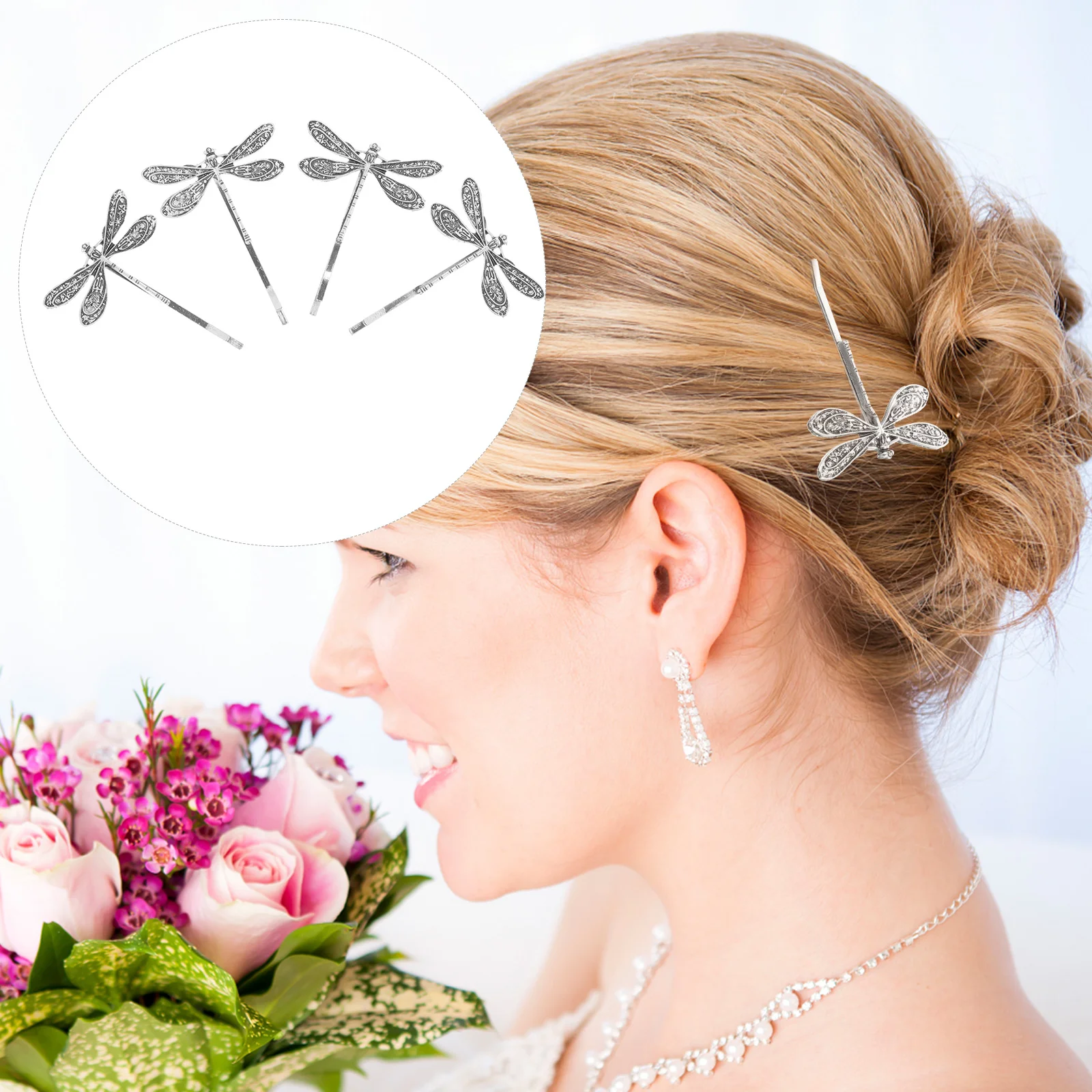 

4 Pcs Girl Vintage Hairpin Dragonfly Barrette Clip Girls Clips Decoration Silver Bride