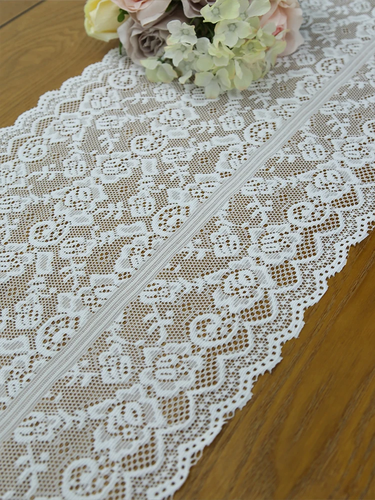White small rose lace table flag with rustic romantic style suitable for living room dining table