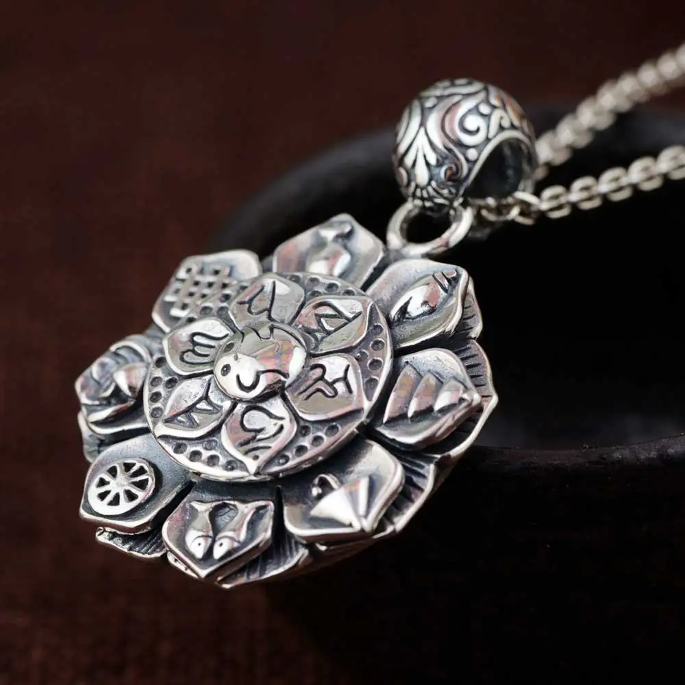 

FNJ Lotus Cross Pendant 925 Silver Original Pure S925 Sterling Silver Pendants for Jewelry Making