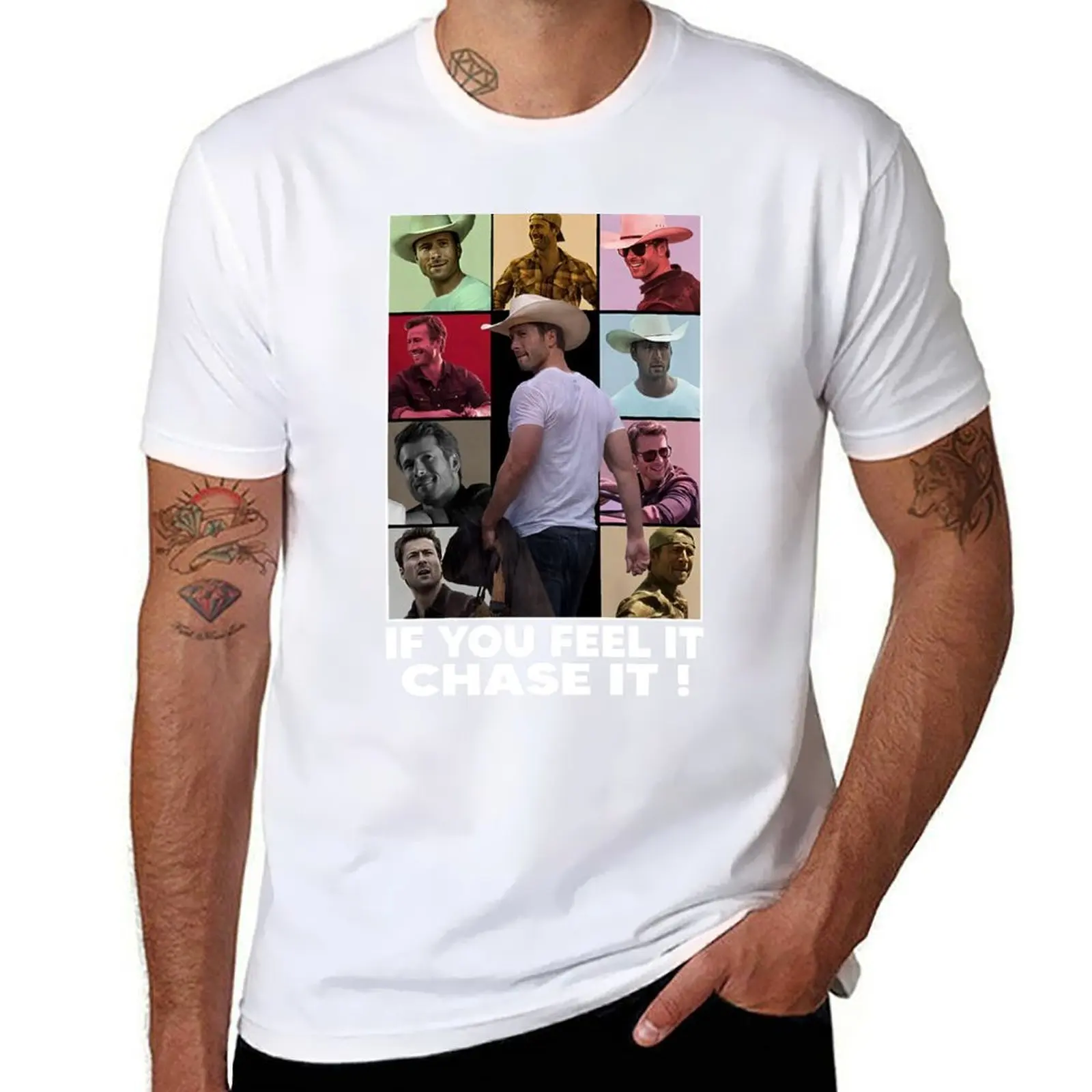 

If You Feel It Chase It , Glen Powell T-Shirt t shirts cotton 100% t shirts for man graphic vintage T-Shirt