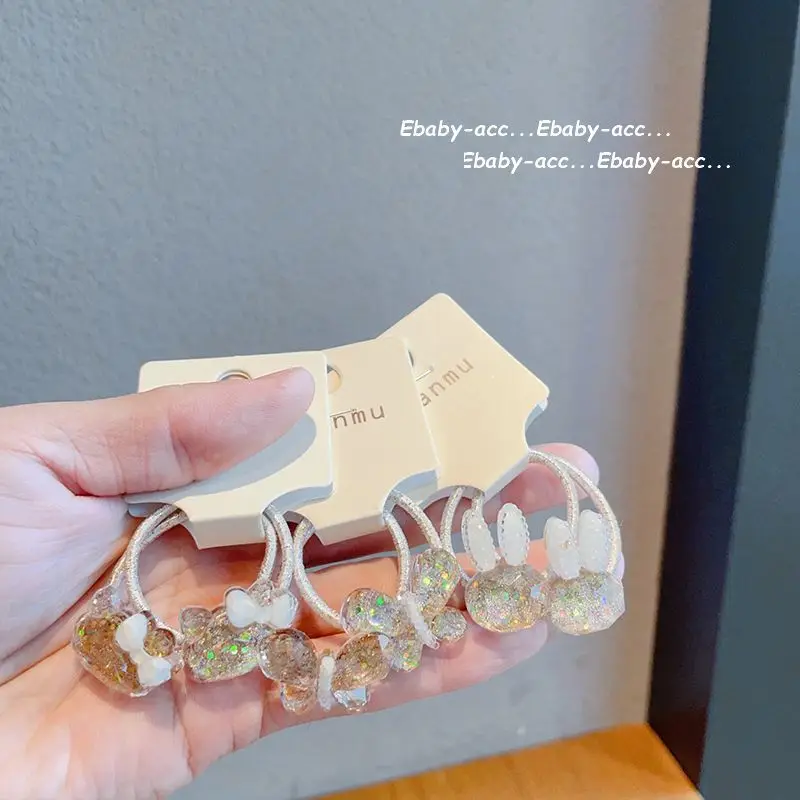 2 шт., белые прозрачные блестящие кролики, милые эластичные ленты для волос для девочек, аксессуары для волос, детские резинки для волос, детские головные уборы