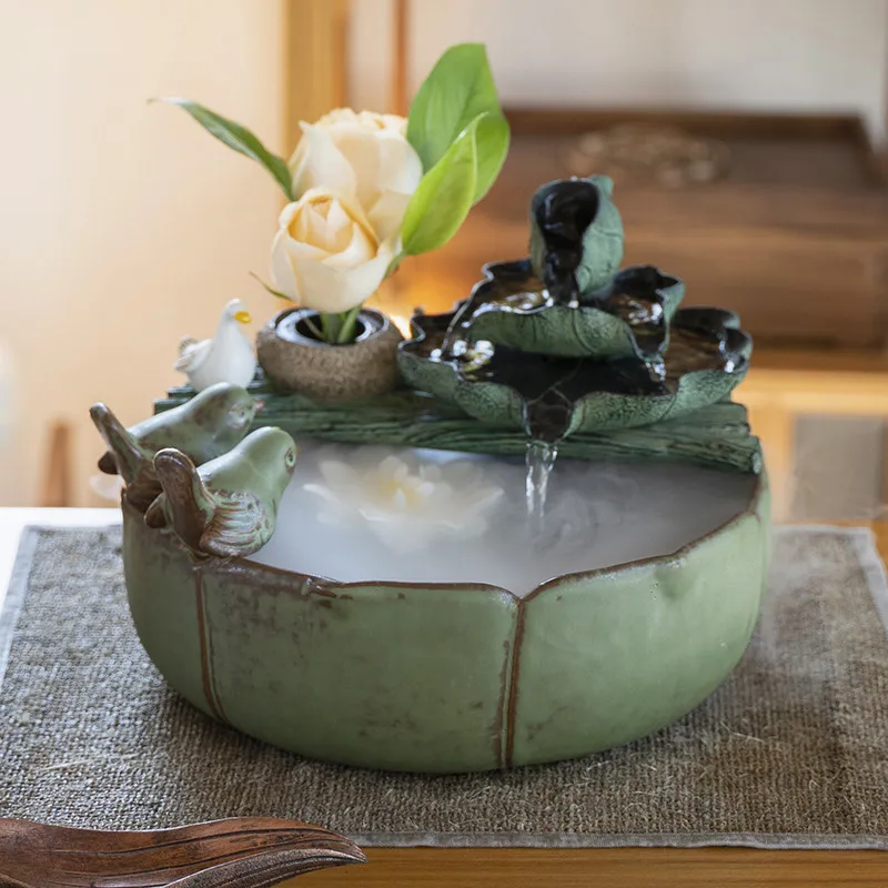Chinese Style Water Fountain Living Room Recirculating Ceramic Landscape Aquarium Zen Water Feature Home Decor Mini Fish Tank