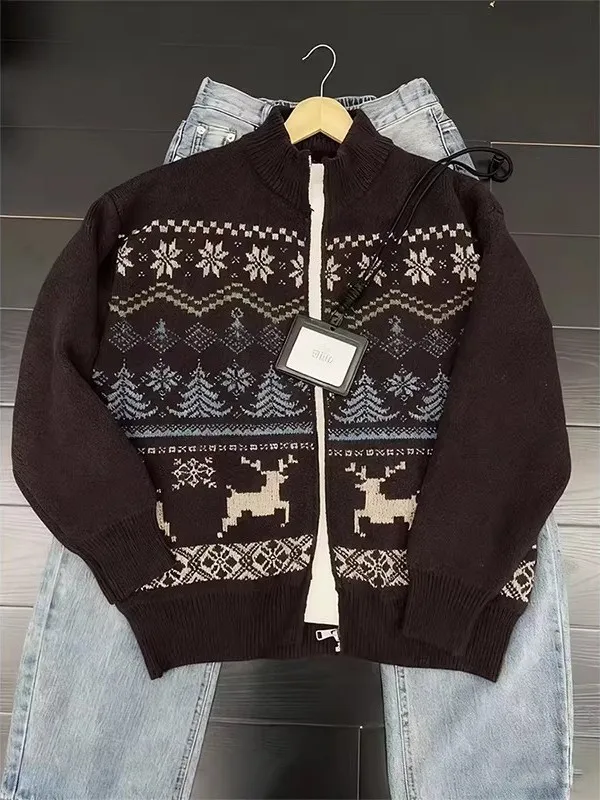 

Мужской кардиган-жакет больших размеров (до 300 фунтов) из шерстяного трикотажа Fair Isle, весенне-осенний, в этническом стиле, американское вязаное верхнее белье