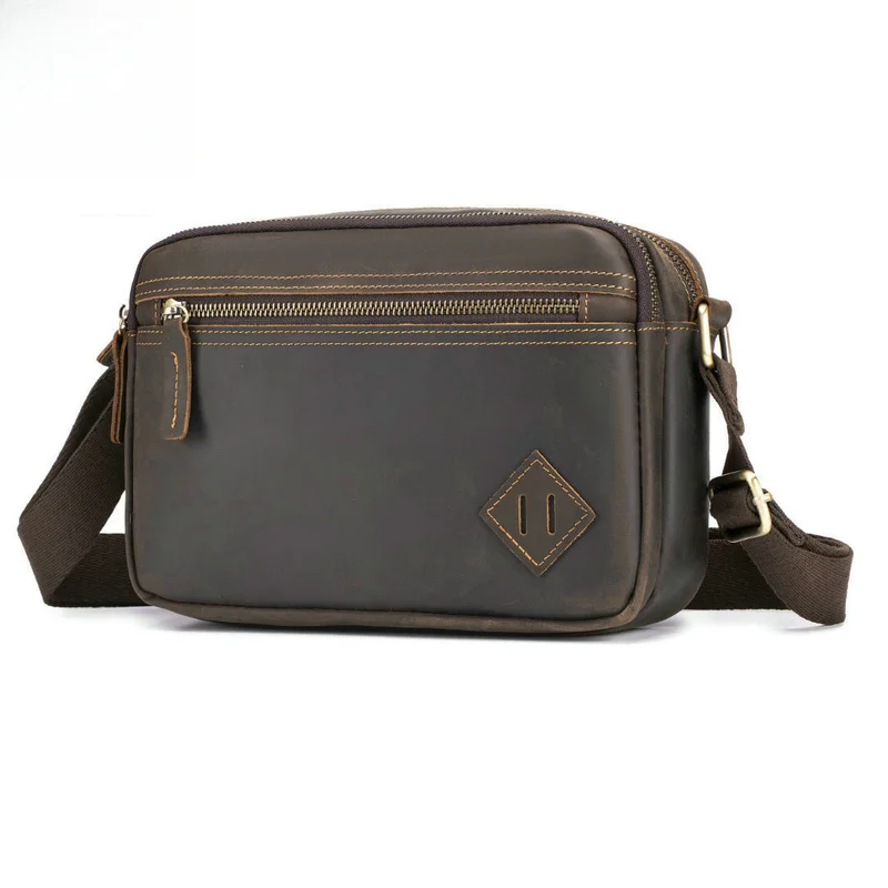 New Men's single-shoulder crossbody bag top layer of genuine leather stylish and casual for daily commuting small crossbody bag