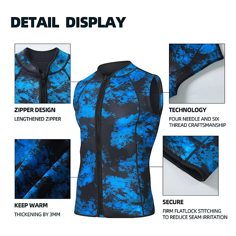 NEW Neoprene Diving Vest Thermal Wetsuit Sleeveless Front Zip for Men Surfing Drifting Scuba Vest 3mm Camouflage Suit