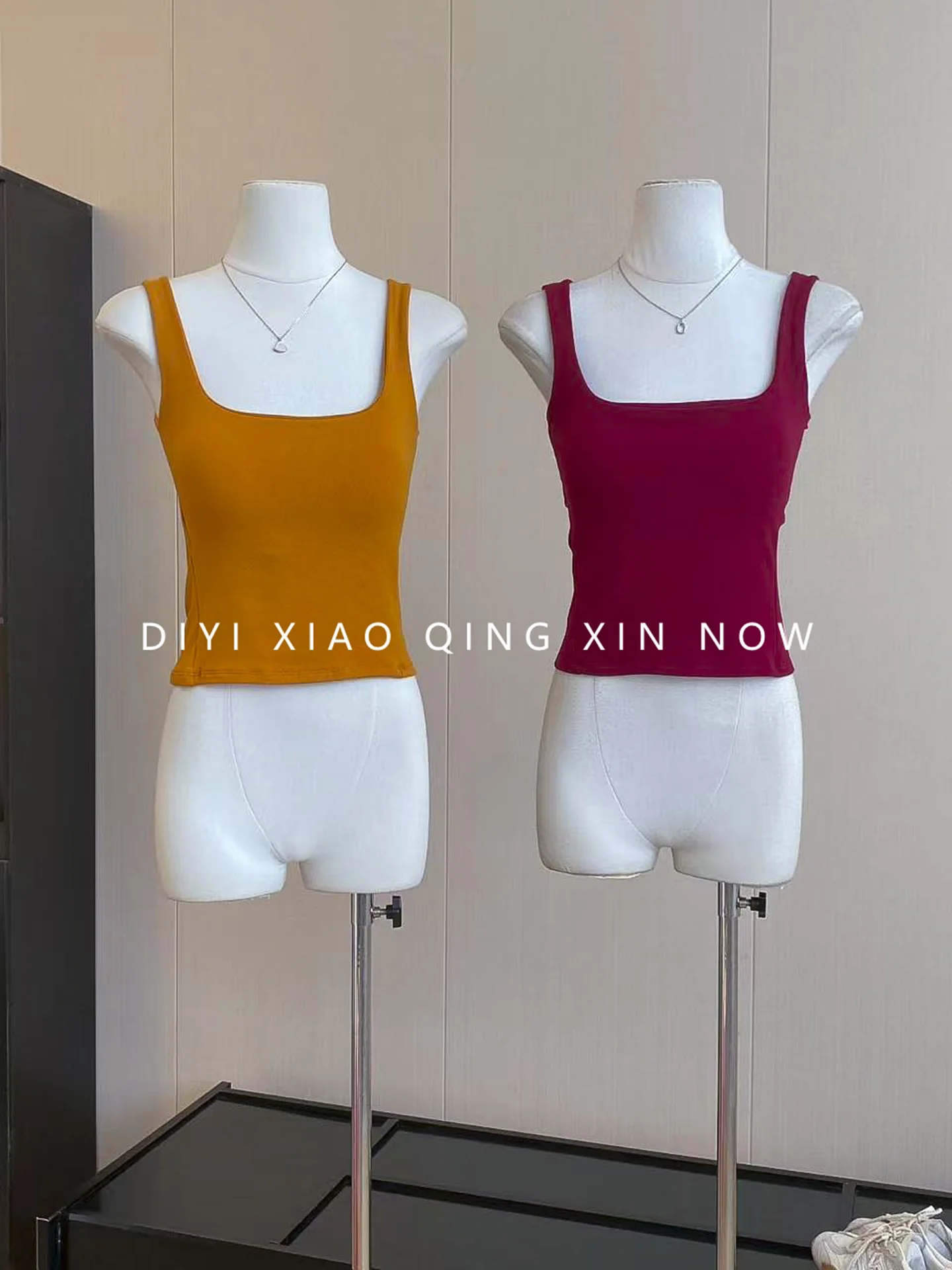 High Elastic Band Chest Pad Short Cotton Crop Top Women's Sleeveless Square Collar Vest Outerwear Prevent Exposure Base Shirt