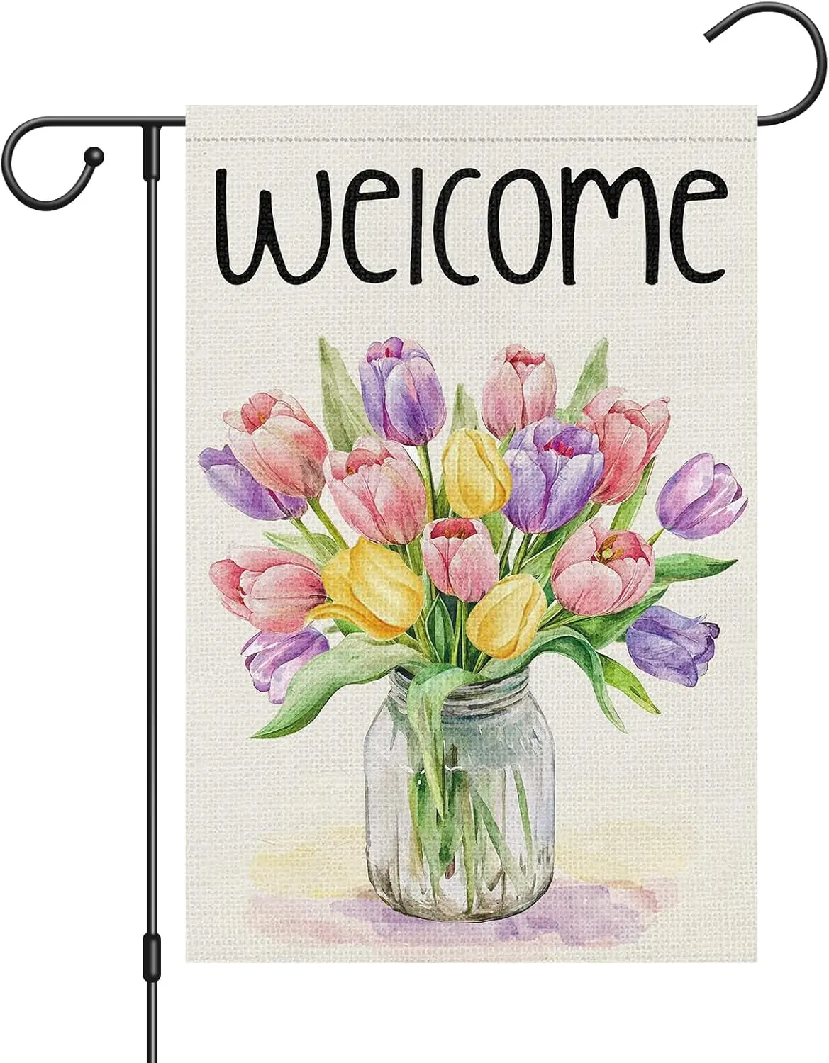 Louise Maelys Spring Welcome Garden Flag Tulip Flower Double Sided 12x18 Inch Floral Small Burlap Saint Patricks Holiday Yar EEZ