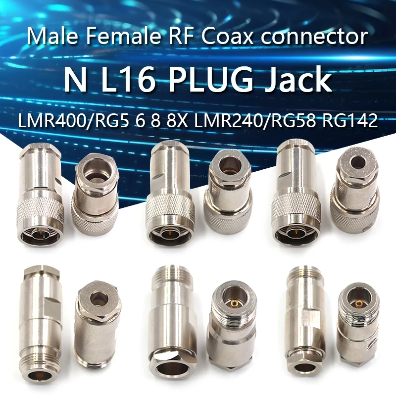 N Male PLUG & Female Jack Clamp RG8 LMR400 / RG5 RG6 / RG8X LMR240 / RG58 RG142 LMR195 RF Coaxial connector Wire Terminal