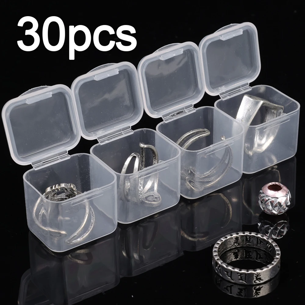 30/1Pcs Mini Jewelry Storage Box Transparent Square Plastic Box Earrings Rings Beads Container Dustproof Waterproof Storage Box