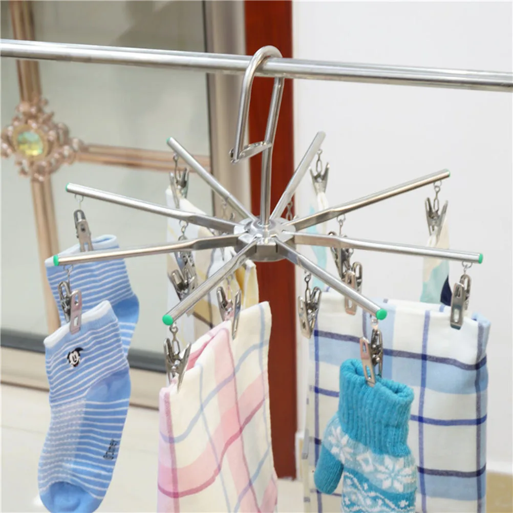 

16Pcs Stainless Steel Clothes Hanger Foldable Drying Rack Non-Slip Clips for Home Laundry Socks Towel Diaper Hanging